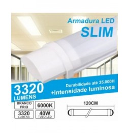 Armadura Led Slim 40W 1.2M Ip65 Branco Frio 3320Lm - Voltagem.pt