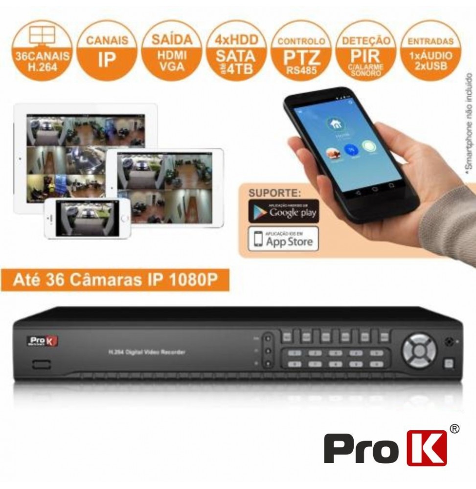 Vídeogravador Digital Ip 36 Canais H264 Ethernet  Prok - Voltagem.pt