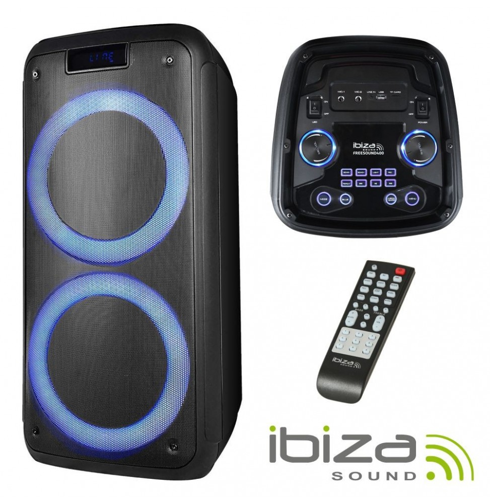 Coluna Bluetooth Portátil 400W Usb/Bt/Sd/Aux/Bat Led  Ibiza - Voltagem.pt
