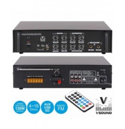Amplificador Pa 12/220V 3 Entr.120W Bt/Mp3/Usb/Sd/Fm  Vsound - Voltagem.pt