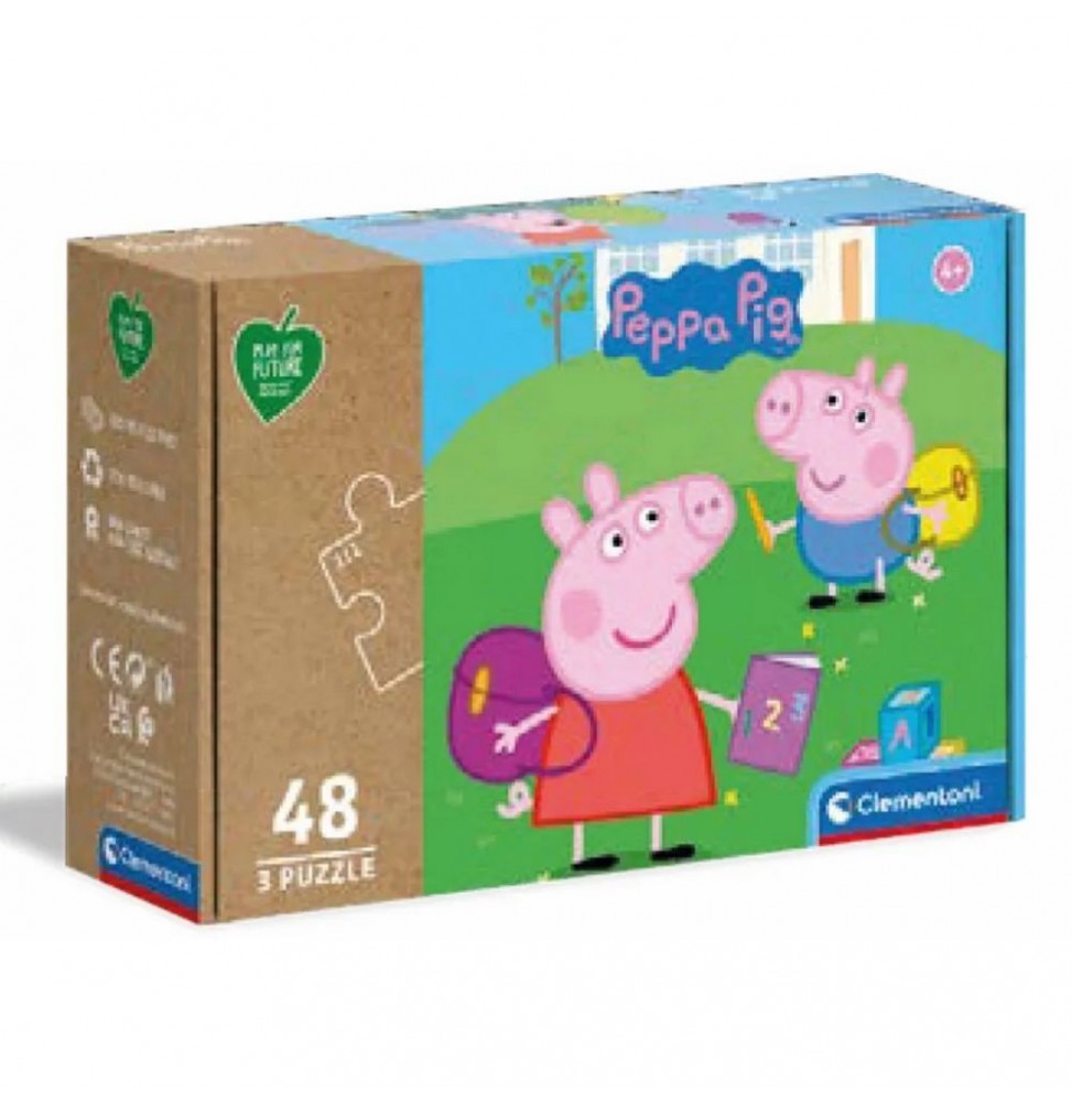 Puzzle 3X48Pcs 24X16Cm Reciclável Peppa Pig  Clementoni - Voltagem.pt