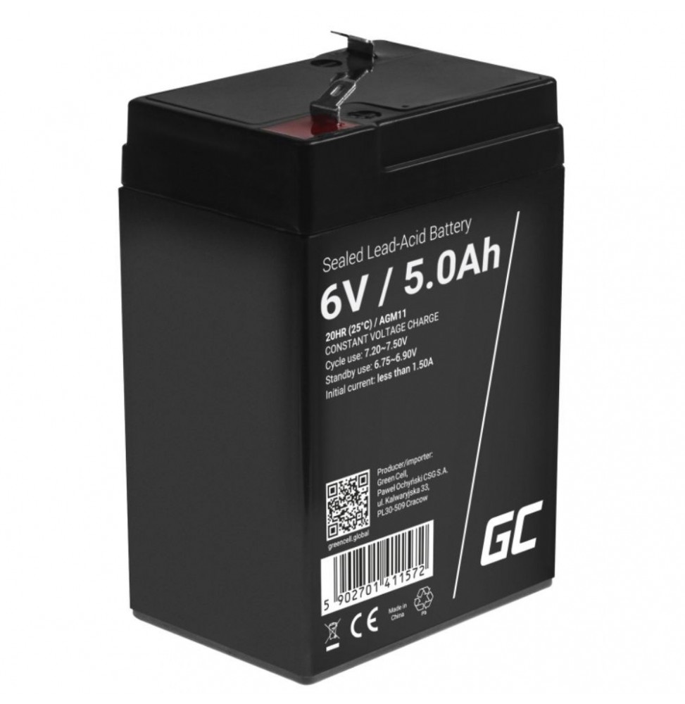 Bateria Chumbo Gel Agm 6V 5A  Green Cell - Voltagem.pt