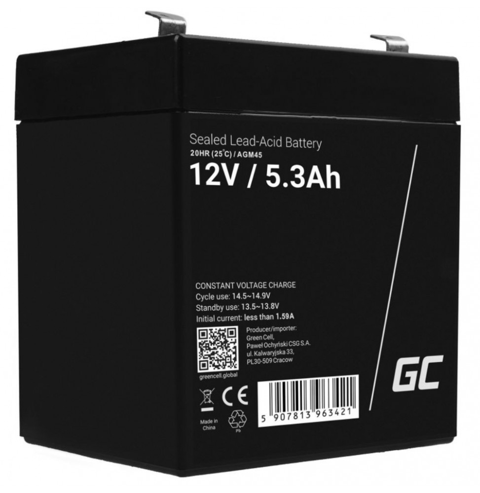 Bateria Chumbo Gel Agm 12V 5.3A  Green Cell - Voltagem.pt