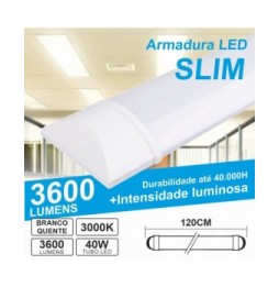 Armadura Led Batten Slim 40W 120Cm Ip40 3000K 3600Lm - Voltagem.pt