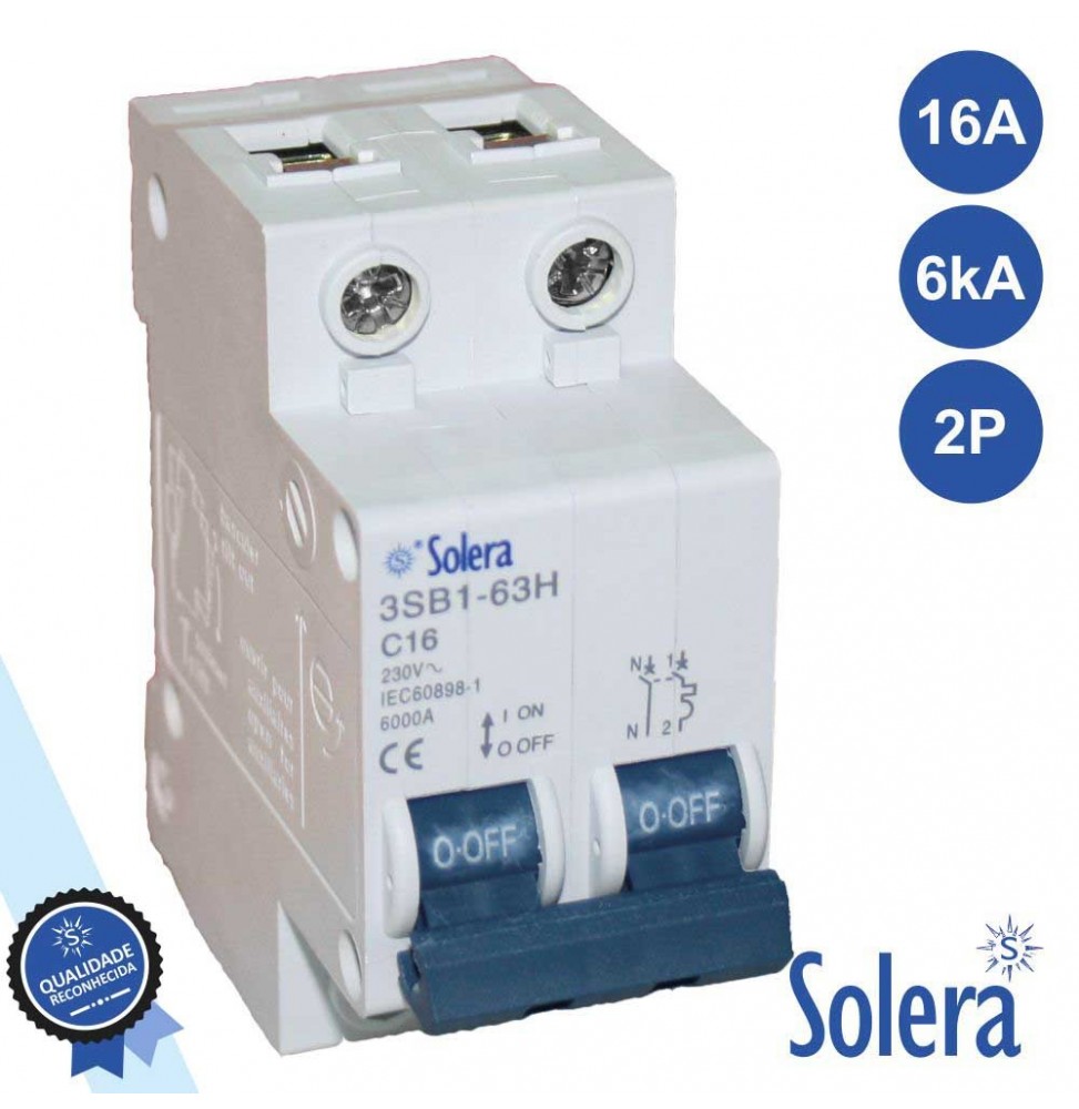 Interruptor Disjuntor 2P 16A 6Ka 240/415V  Solera - Voltagem.pt