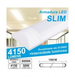 Armadura Led Slim 50W 1.5M Ip20 Branco Frio 4150Lm - Voltagem.pt
