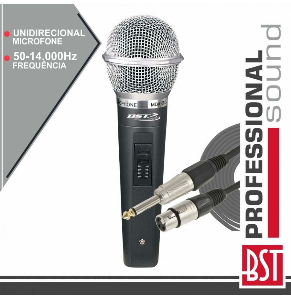 Microfone Dinâmico Unidireccional Com Cabo 50Hz14Khz  Bst - Voltagem.pt