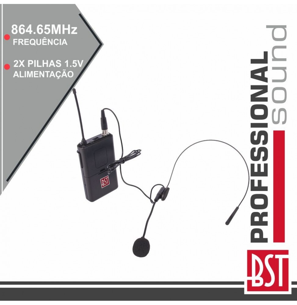 Microfone Headset Uhf Sem Fios 864.65Mhz  Bst - Voltagem.pt
