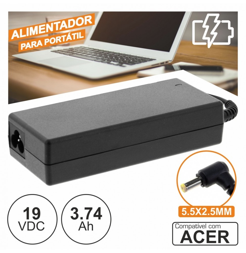Alimentador Para Acer 19V 3.74A 90W 5.5X2.5Mm - Voltagem.pt
