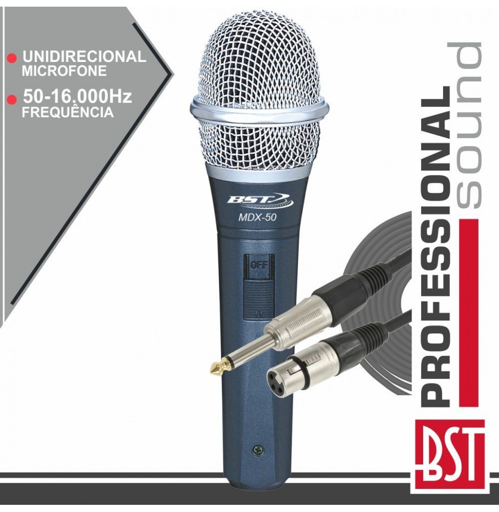Microfone Dinâmico Unidireccional Com Cabo 50Hz16Khz  Bst - Voltagem.pt