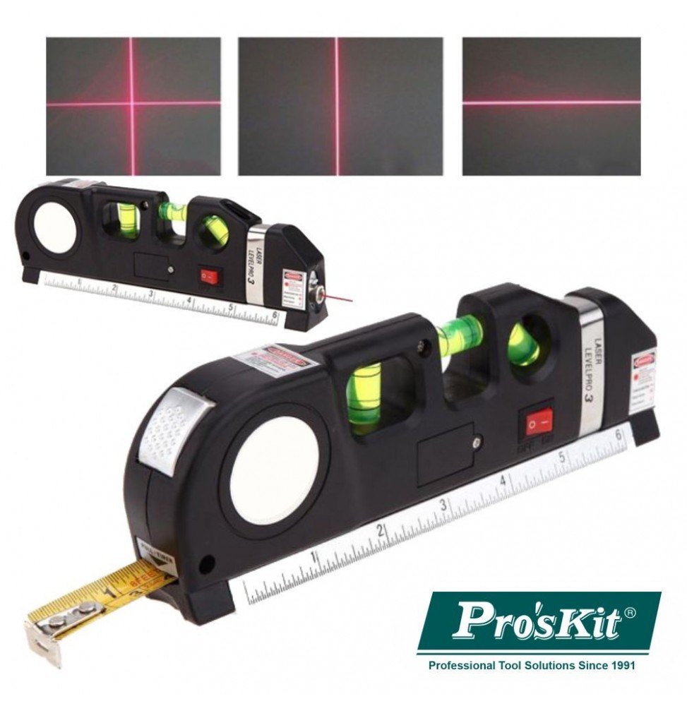 Fita Métrica 2.5M Com Nível Bolha E Laser Nivelador  Proskit - Voltagem.pt