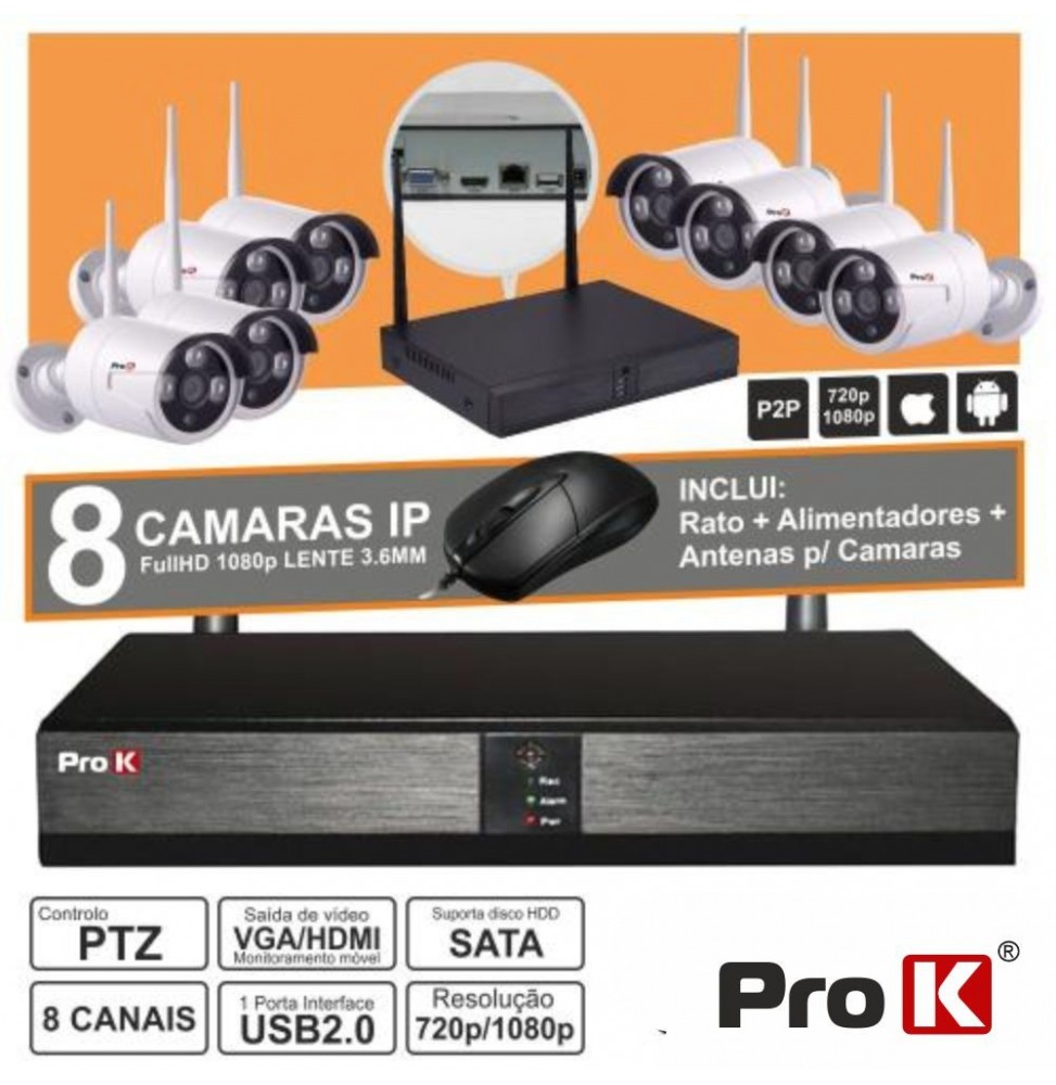 Vídeogravador Digital Ip 8 Canais Wireless  Prok - Voltagem.pt