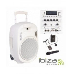 Coluna Amplificada 12 700W Usb/Bt/Sd/Bat Uhf Branco  Ibiza - Voltagem.pt