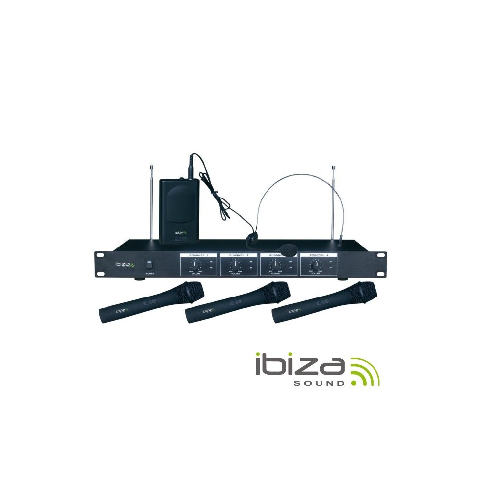 Central Microfone Sem Fios 4 Canais Vhf 201.1/207.5Mhz  Ibiza - Voltagem.pt