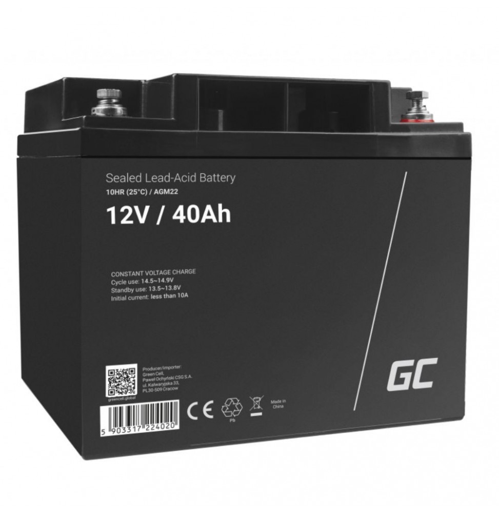 Bateria Chumbo Gel Agm 12V 40A  Green Cell - Voltagem.pt