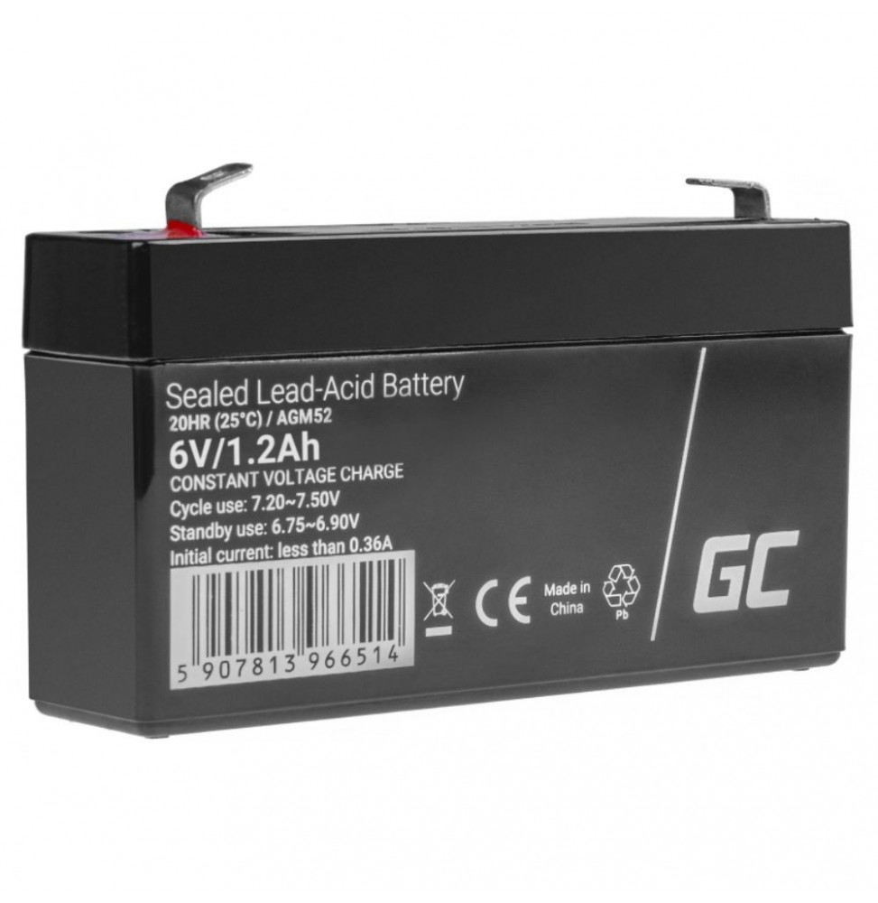 Bateria Chumbo Gel Agm 6V 1.2A  Green Cell - Voltagem.pt