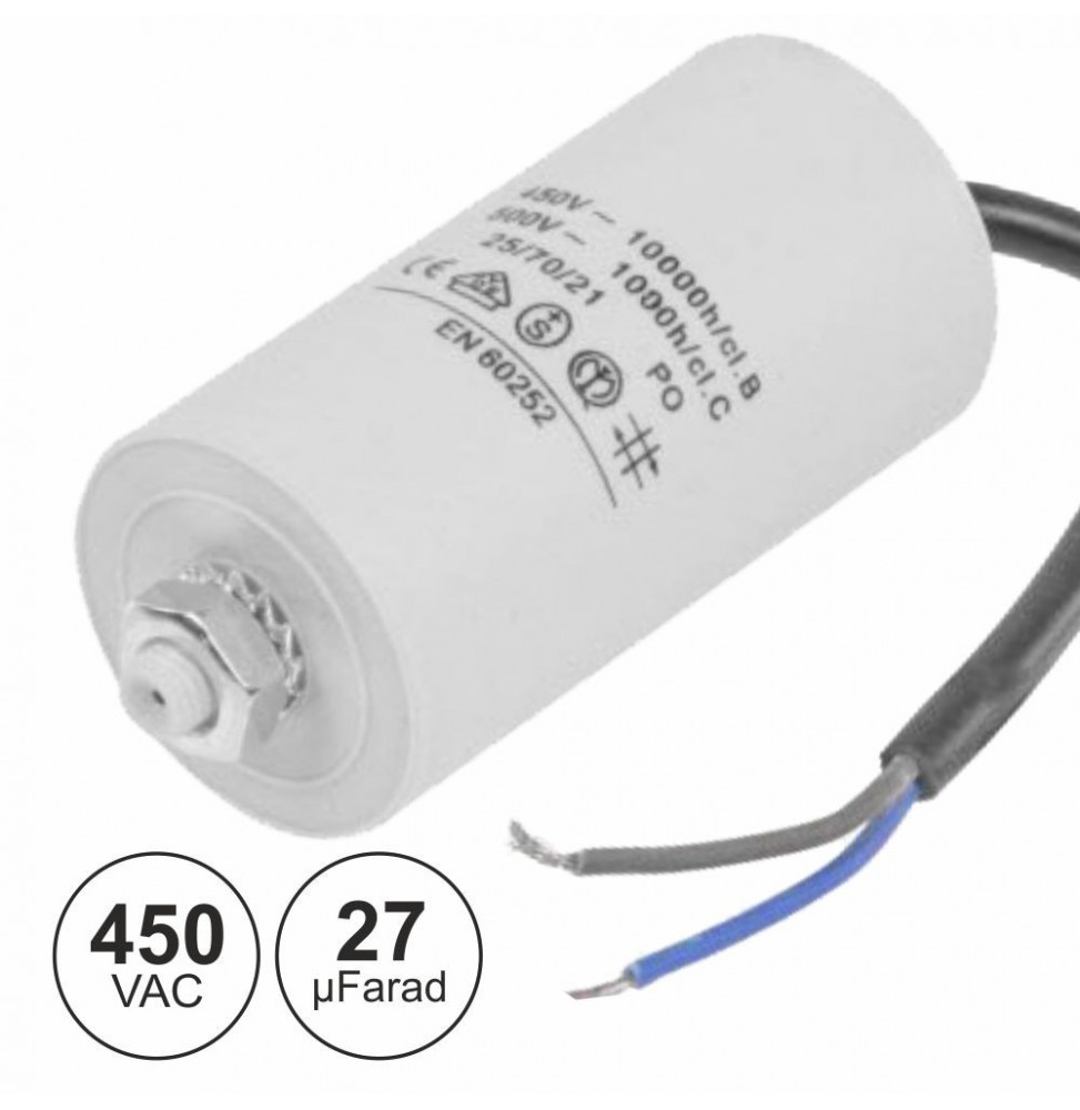 Condensador Arranque 27Uf 450Vmaisterra Com Fios - Voltagem.pt