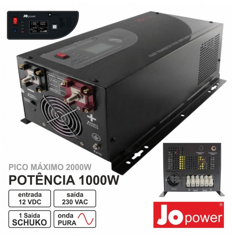 Conversor 12V230V 1000W Onda Pura  Jopower - Voltagem.pt