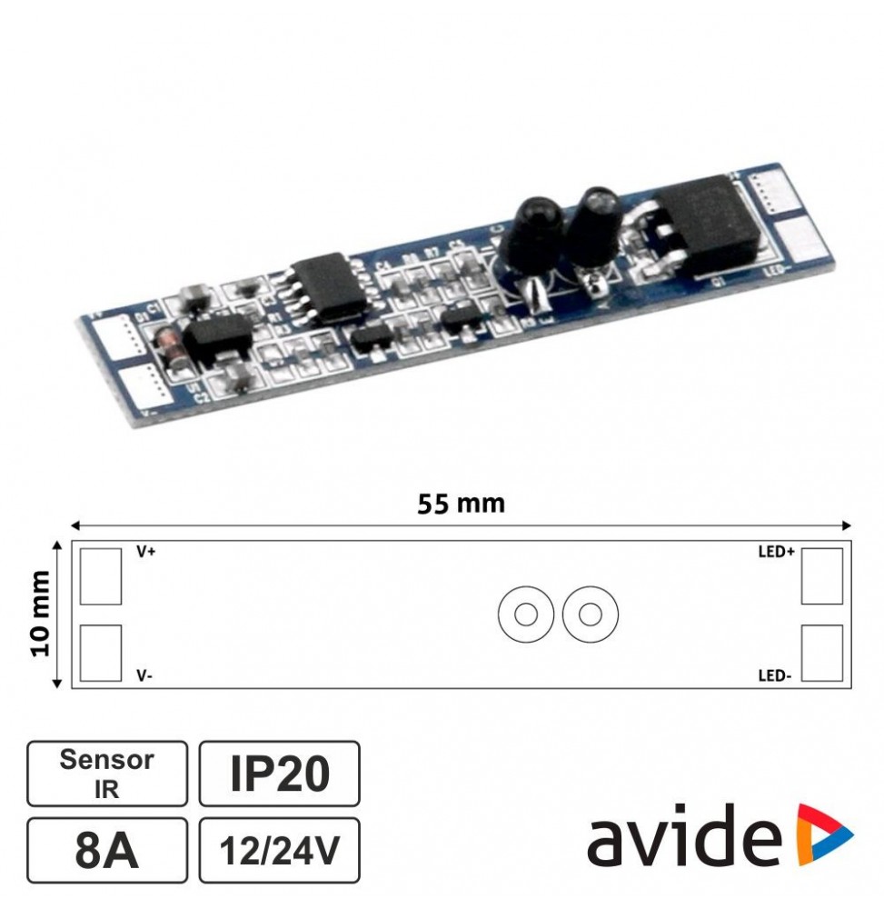 Controlador Mini Com Sensor Ir Para Fita Leds 12/24V 8A  Avide - Voltagem.pt