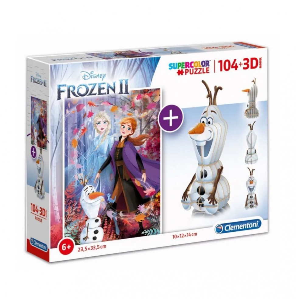 Puzzle 104Pcs 23.5X33.5Cm Com Figura 3D Frozen 2  Clementoni - Voltagem.pt