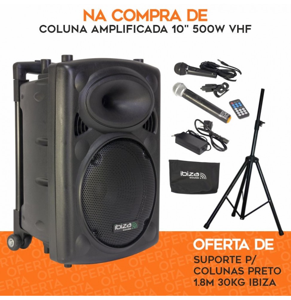 Pack Coluna Amplificada 10 500W Vhf Com Oferta Suporte  Ibiza - Voltagem.pt